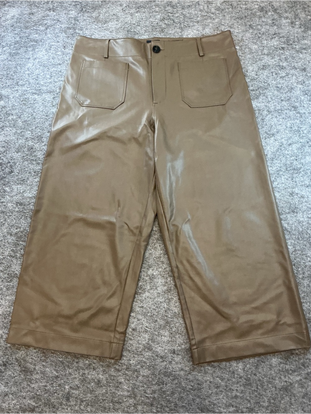 Maeve by Anthropologie Faux Leather Wide Leg Cropped Pants - Taupe Size 18